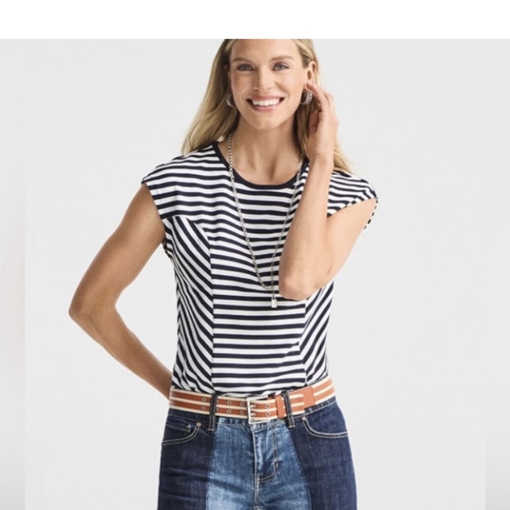 CAbi Striped Black and White Women's Top